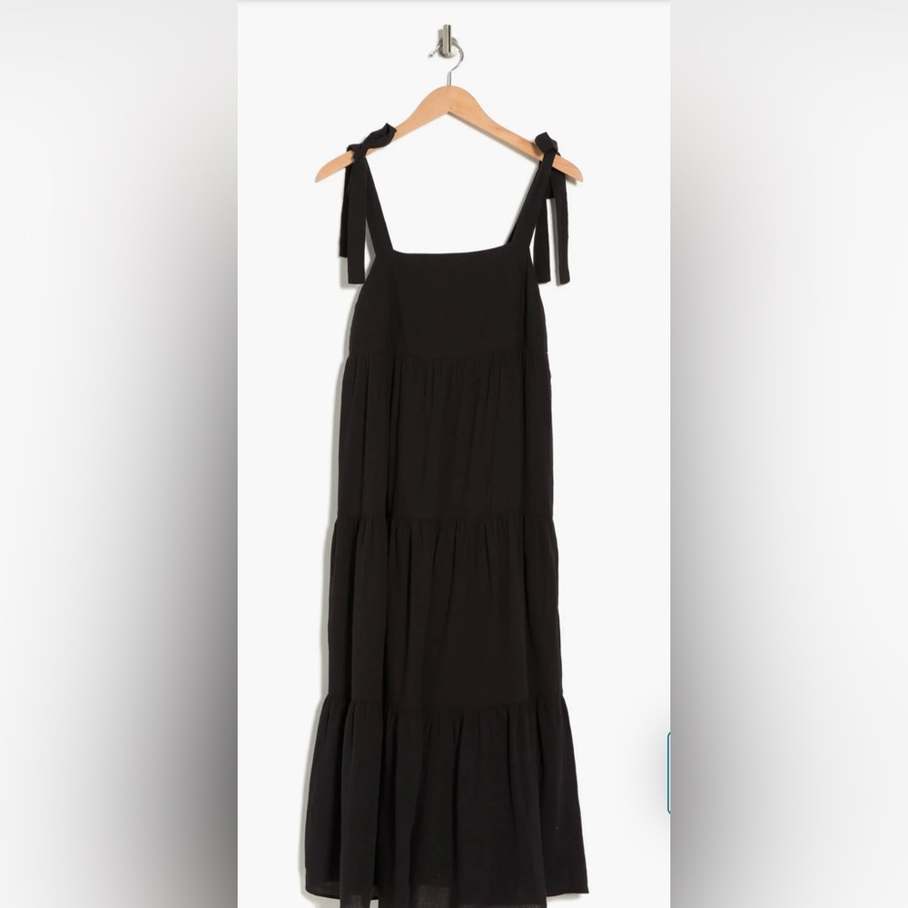 Madewell Tie Strap Tiered Midi Black Dress - Picture 5 of 9